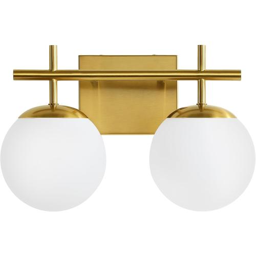 Gold Vanity Light, 2-Light Bathroom Lighting Fixtures Over Mirror Milky White Glass Globe Shades, Modern Vanity Lighting Fixtures Wall Sconce 14 Inch (Exclude E26 Bulb)