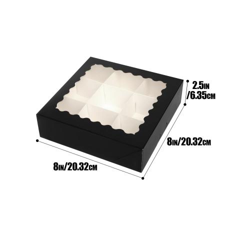 qiqee 8x8x2.5 Inch Black Pastry Box With Window Donut Pie Boxes 12pcs Bakery Box (Auto-pop Up)