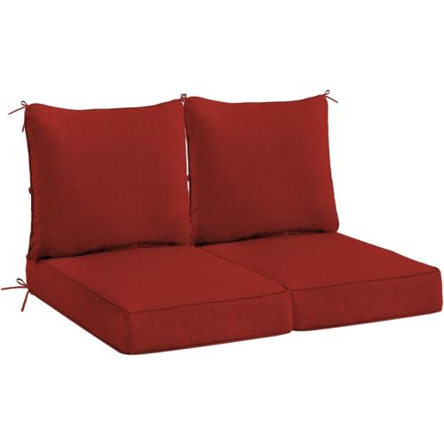 Sundale Outdoor Olefin Deep Seat Cushion Set of 2, Patio Chair Cushion and Pillow, Water-Resistant Sectional Sofa Pad with Straps Red, 24 x 24 x 4 Inches