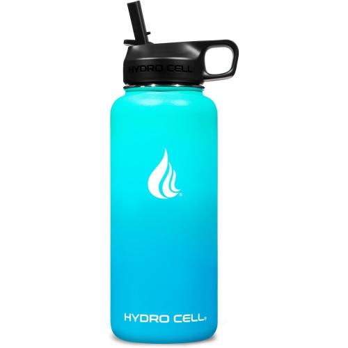 HYDRO CELL Stainless Steel Insulated Water Bottle with Straw - For Cold & Hot Drinks - Metal Vacuum Flask with Screw Cap and Modern Leakproof Sport Thermos for Adults (Teal/Blue 32oz)