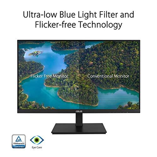 ASUS VA27DQSB 27” Monitor, 1080P Full HD, 75Hz, IPS, Adaptive-Sync, Eye Care, HDMI DisplayPort VGA USB Hub, Frameless, Ergonomic Design, VESA Wall Mountable,Black