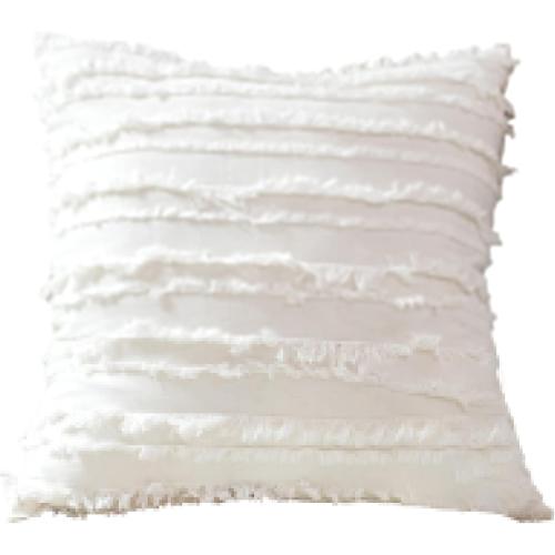 White Cushion Covers Cotton Linen Jacquard Tassel Square Throw Pillow Case with Zipper Bed Decor for Sofa Bedroom Couch Chair Car Seat, 45 x 45cm