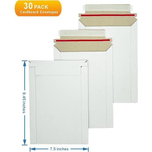 30 Pack White Rigid Mailers 7.5X9.45 Inches - Can Keep Flat Kraft Cardboard Mailer, Suitable for Protecting Shipping Gift Cards, Invitations, Photos, Documents