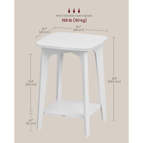 VASAGLE MAEZO Collection - Side Table, 2-Tier Small Square End Table, Nightstand with Tapered Legs, Curved Transitions, for Small Spaces, Living Room, Bedroom, Cloud White ULET236W01