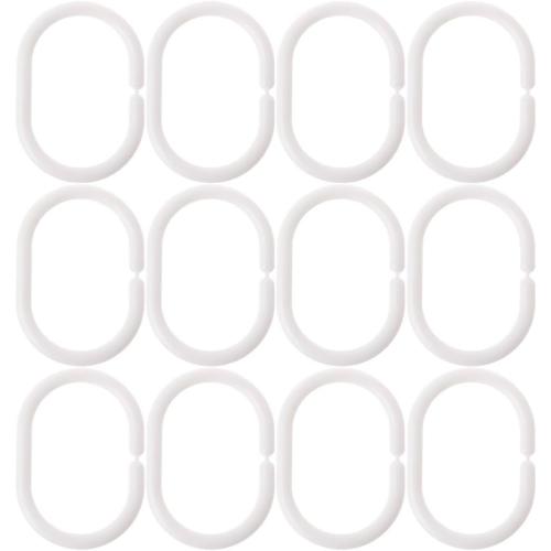 12Pcs Strong Bendable C Hanging Shower Curtain Rod Hanger White Curtain Rings with Clips 1 Inch Brushed Nickel