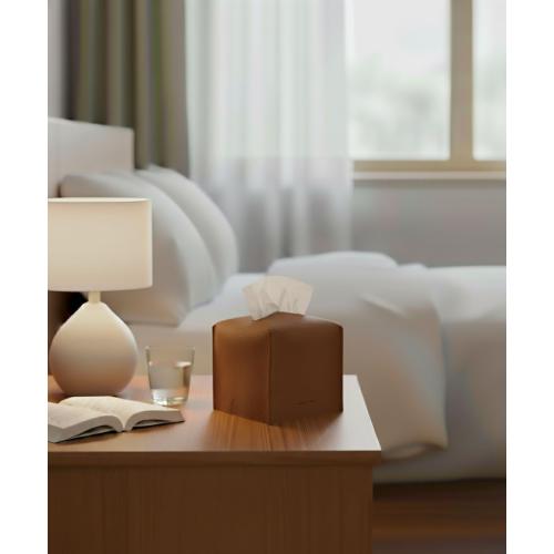Carrot’s Den PU Leather Tissue Box Cover Holder, Bathroom Decor, Camel | Faux leather square holder fits standard facial tissue boxes. Decorative aesthetic accent for office desk, guest bedroom.