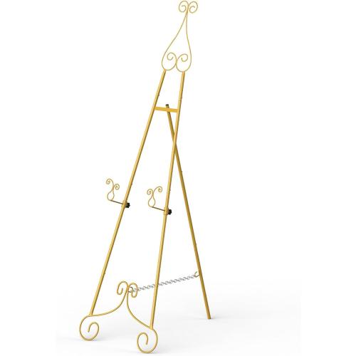 HAITRAL Gold Easel Stand for Sign,Adjustable Display Easel Stand with Chain Support,Heavy Duty Metal Easel for Wedding Sign,Art,Pictures,Paintings, 55 H Welcome Poster Stand Sign Holder Floor Décor
