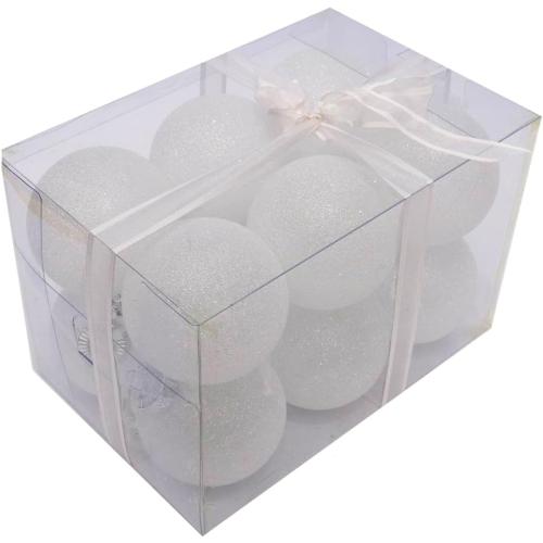 SLEETLY White Christmas Tree Holiday Xmas Decorations for Christmas - Farmhouse Holiday Ball Ornaments, Large Shatterpoof Plastic 3.15 inch Glitter Snowballs, Ornament Set of 12