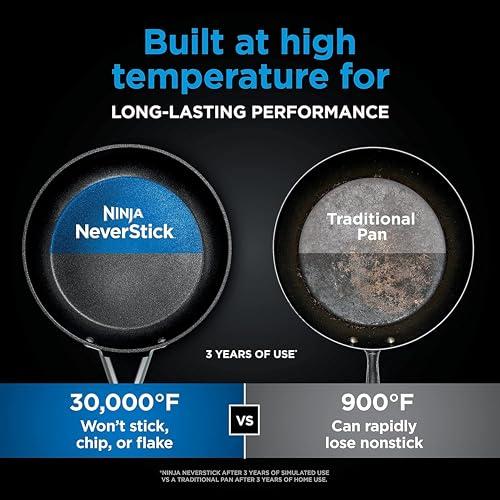 Ninja NeverStick Professional Hard-Anodized 10 Piece Pots & Pans Set, Nonstick Cookware Set, Durable, Oven Safe to 500°F, Slate Grey, C39500