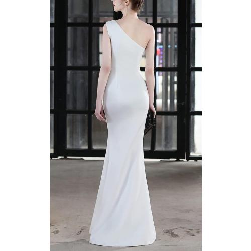 MTVOPN Women's One Shoulder Beaded Floor-Length Mermaid Satin Evening Dress size large