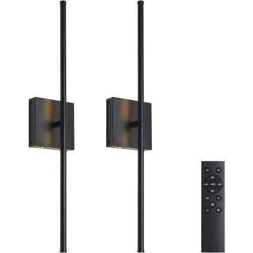 Battery Operated Wall Sconce with Remote Control,Wall Sconces Set of Two,3000K-6500K LED Wireless Wall Light for Bedroom, Hallway, Background Wall, 350°Rotate,26.6 Inch, Black(2 Pack)