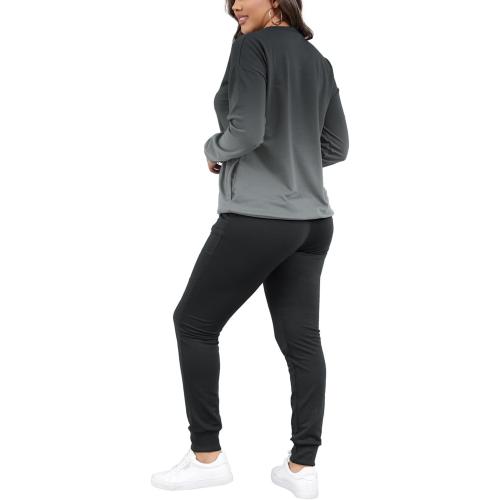 Size XL HBQ Two Piece Outfits For Women Casual Long Sleeve Sweatsuits Jogger Tracksuits Lounge Sets With Pockets