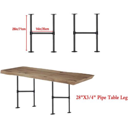 Industrial Pipe Table Leg Set,Metal Legs for Coffee and End Tables, Desks, Nightstand,2Pcs, 28 H × 14 W(Black)