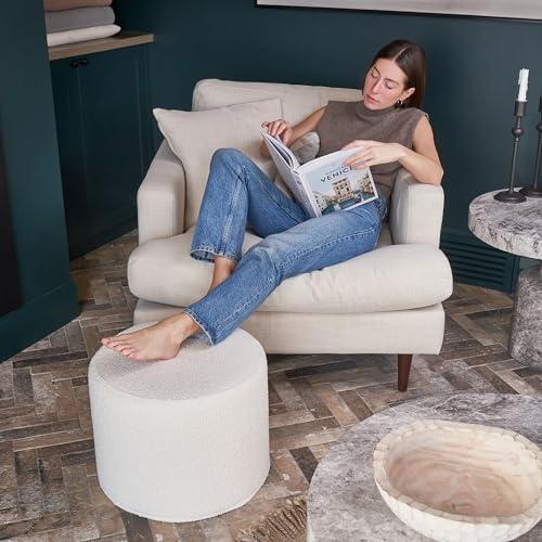 ZICOTO Beautiful Boucle Pouf Ottoman and Foot Rest - Elevate Your Living Room Decor with Lightweight Comfort and Charm - A Round Modern Foam Filled Foot Stool Perfect to Rest Your Feet