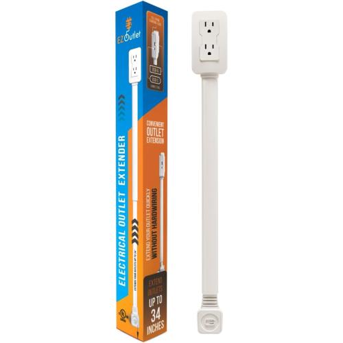 Electrical Outlet Extender. Access Hard-to-Reach Outlets! Features USB-A, USB-C, and 2 AC Outlets, Extends 22-34, Rotates 180°. Use Behind Couches, Nightstands, Desks, and More.