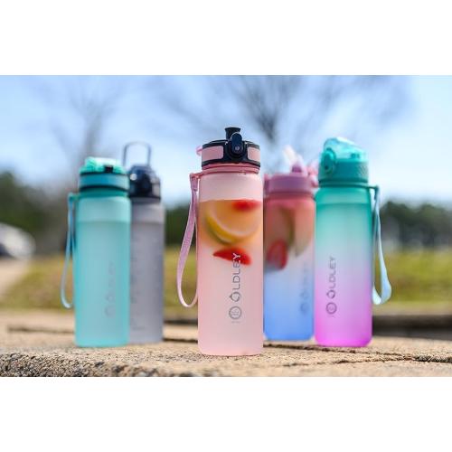 OLDLEY Kids Water Bottle for School, 17 oz (2 lids) BPA-Free Reusable Leak-proof Durable Tritan Plastic Water Bottles with Straw & Chug Lids, Anti-dust Spout Cover (Pink Blue)
