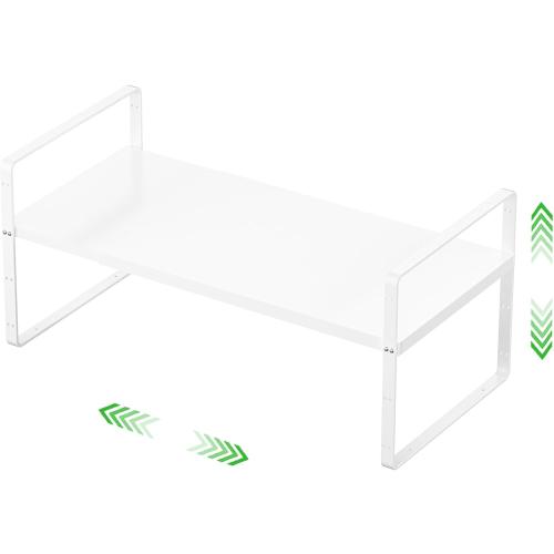 Expandable Cabinet Storage Shelf Stackable Organizer Rack for Kitchen Bathroom Pantry Spice Cupboard Countertop Home Office Desk Heavy Duty Nonslip White Small 1 PACK