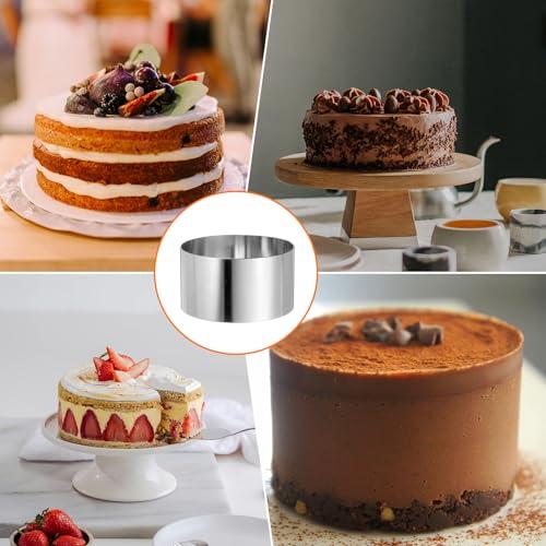 HARFINGTON 4PCS Round Cake Ring 4 x 2 Inch Seamless Stainless Steel Pastry Mousse Dessert Ring Mirror Coating for Baking Cooking Making Tool