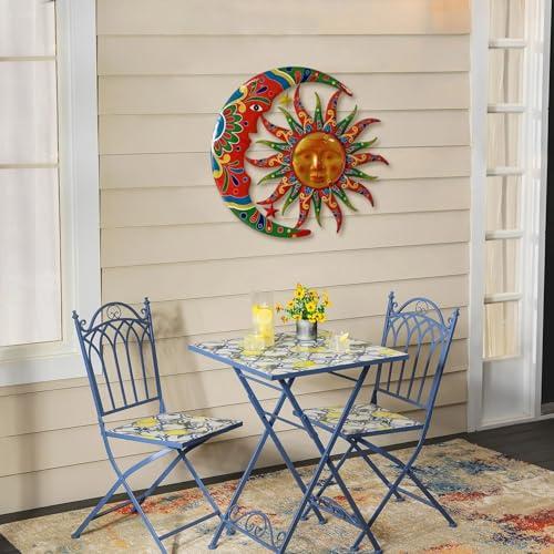 Limygus Colorful Metal Sun Moon Stars Wall Art, Indoor Outdoor Decor for Patio Garden Bedroom