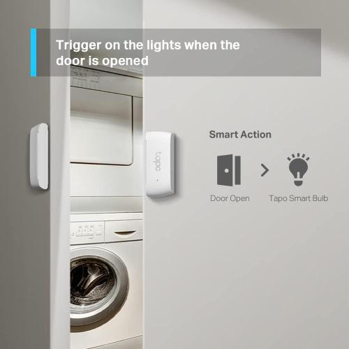 White Tapo Door Sensor Mini, REQUIRES Tapo Hub, Long Battery Life w/Sub-1G Low-Power Wireless protocol, Contact Sensor, 15mm Wide Gap Allowed, Real-Time Notification, Smart Action (Tapo T110)