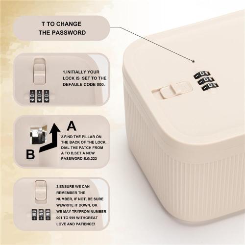 Lockable Storage Box,Medicine Lock Box Travel Case,Refrigerator Bin Container for Food,Medicines,Snacks,Locking Mobile Cell Phone Device Jail,Small Lockbox for Office,Home,School,Father Gift (Cream)