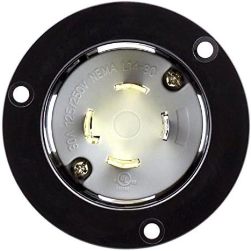 Cllena NEMA L14-30 Flanged Generator Power Inlet/Outlet Receptacle Socket with Cover 30 Amp 125/250V 7500W (Black)