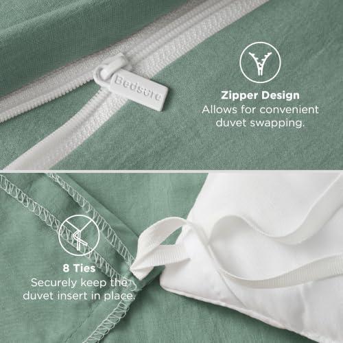Bedsure Prewashed Duvet Cover King, Cotton-Like Bedding Set, Sage Green