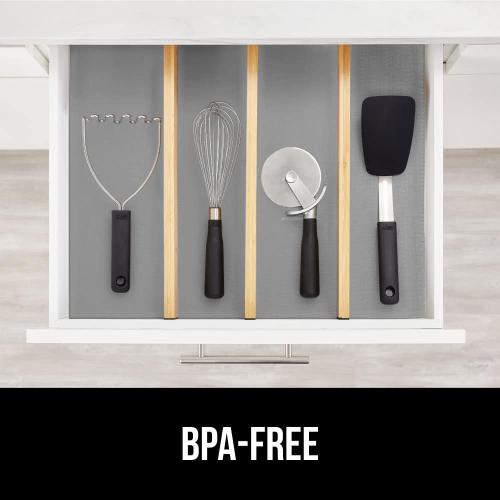 GORILLA GRIP DripGuard Shelf Liner, Non-Adhesive Drawer and Kitchen Cabinet Protector, Strong Grip Slip Resistant Underside, Smooth Surface Liners for Cabinets, Bathroom Closets 17.5x240 In Light Gray