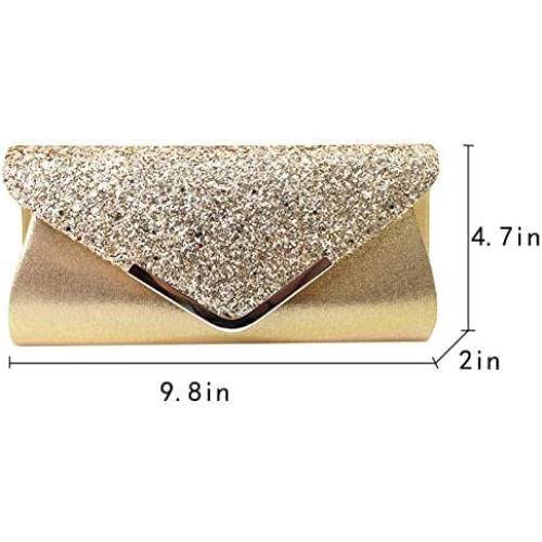 Queena Womens Shiny Glitter Evening Clutch Envelope Handbag Chain Purse for Wedding Party Prom Gift for Mom Wife Girlfriend