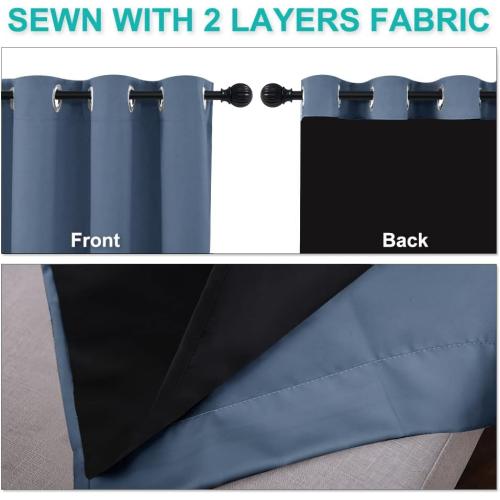 NICETOWN Full Shading Curtains 90 inches Long 2 Panels Set for Windows, Super Heavy-Duty Black Lined Blackout Curtains for Bedroom, Privacy Assured Window Treatment (Stone Blue, 52 inches W)