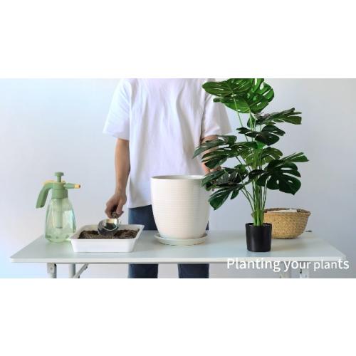 10 Inch Ceramic Planter Pot - Large Plant Pot with Drainage Hole and Saucer, Modern Round Flower Pots for Indoor Outdoor Plants, Garden Planter, White