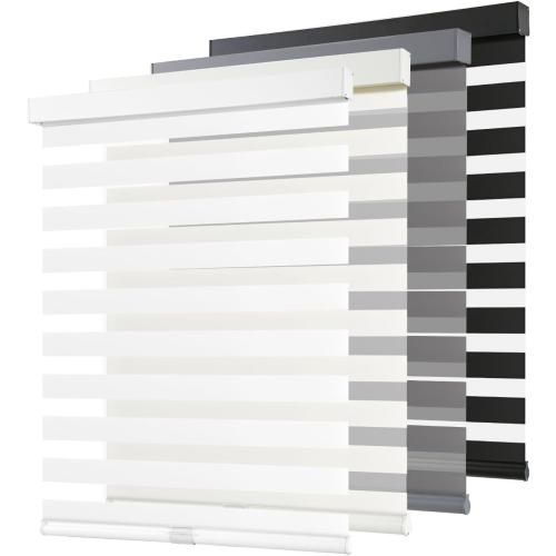 AOSKY Cordless Zebra Blinds for Windows Pull Down Roller Window Shades Dual Layer Light Filtering Privacy for Day and Night, Free-Stop Door Shades for Home Easy to Install (34 W X 72 H, White)