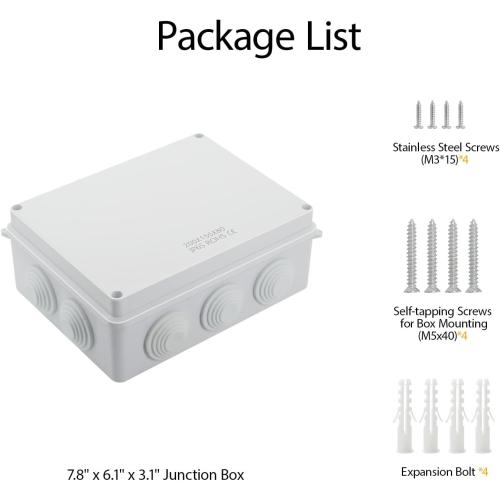 LeMotech ABS Plastic Dustproof Waterproof IP65 Junction Box Universal Electrical Project Enclosure White 7.8 x 6.1 x 3.1 inch (200 x 155 x 80 mm)