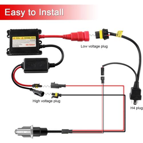 H4 HID Headlight Bulbs 6000K Xenon White with 55W DC Slim HID Ballast by Yifengshun Super Bright Xenon HID Light Bulb for Auto High / Low Beam (2 Xenon Bulbs   2 Ballasts)