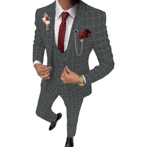 Size medium Mens Suit Plaid Tuxedos Business Suits Slim Fit Double Breasted