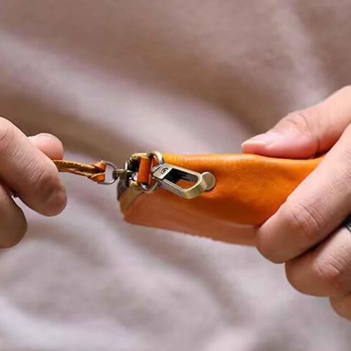 Medieval Mini Zipper Pouch, Genuine Leather Keychain Coin Purse with Easy Clip Swivel Clasps Coin Organizer Car Key Holder Wallet Card Bag Leather Pouch for Men Women (Yellow)