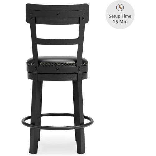 Signature Design by Ashley Valebeck Faux Leather Upholstered Swivel Barstool, Nailhead Trim, Solid Wood, 16.75 W x 19.75 D x 37.25 H, Antique Black