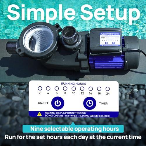 Aquastrong 3HP In/Above Ground Pool Pump with Timer, 115V, 9350GPH, High Flow, Powerful Self Primming Swimming Pool Pumps with Filter