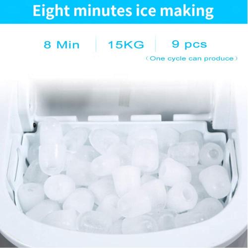 Portable Machine for Countertop - Makes 33 Lbs(15KG) of Ice Per 24 s - Ice Cubes Ready in 8 Minutes - Electric Ice Making Machine with Ice Scoop