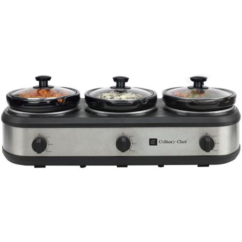 CULINARY CHEF, Triple Slow Cooker, Buffet Server 3 Pot, Food Warmer - Stainless