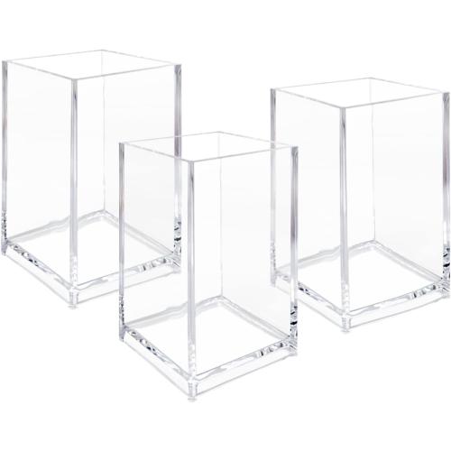 Newkita 3 Pack Clear Acrylic Cosmetic Pencil Pen Holder Cup, Clear Makeup Brush Holder, Desk Acrylic Brushes Storage