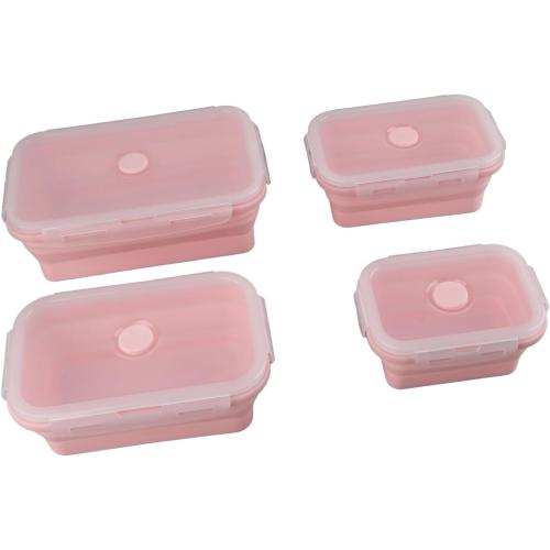 ZJchao Food Storage Containers, 4pcs Silicone Food Storage Containers Portable Lunch Box Silicone Storage Containers for Men Women (Roseate)