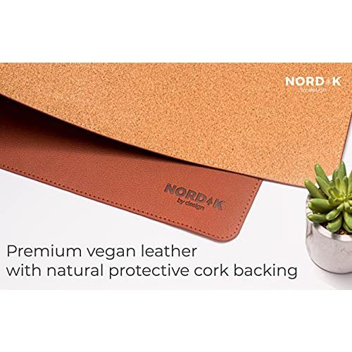 Nordik Leather Desk Mat - Cork Whiskey Brown - Leather Desk Pad 35x17 in
