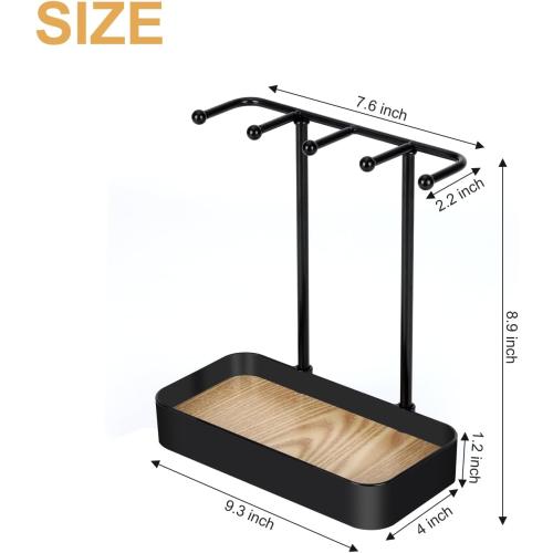 TACGEA Jewelry Holder Organizer, Small Simple Jewelry Display Stand Necklace Organizer with Metal Holder and Plastic Tray, Black