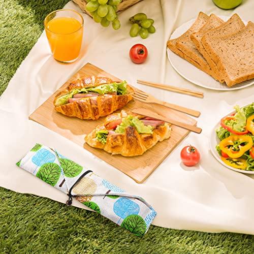 Boao 4 Sets Bamboo Utensils Wooden Utensils Set Reusable Cutlery Travel Chopsticks Fork Spoon Straw Portable Utensil Case for Travel Hiking Picnic Camping Cooking Office Kitchen (Natural Style)