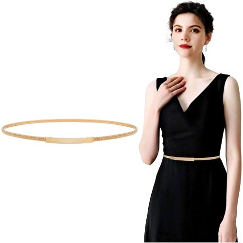 Gold JASGOOD Women Skinny Metal Waist Belt Gold Waistband Elastic Metal Chain Waist Belt for Dress
