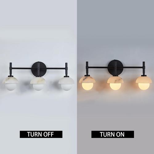 Mid-Century Modern Natural Alabaster Hand-Carved Wall Sconce, 3-Light Vanity Light Fixture Over Mirror with Alabaster Shade, Wall Light for Hallway, Bathroom ( SEE THE PICTURES FOR THE COLOR)