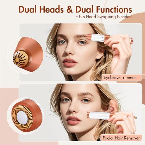 Acavado 2-in-1 Dual Head Eyebrow Trimmer & Flawless Facial Hair Removal for Women, Painless & Gentle Facial Hair Remover for Brows, Chin, Upper Lip, Cheeks, Type-C Charging for Women AS1