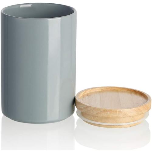 Sweejar Kitchen Canisters Ceramic Food Storage Jar, Stackable Containers with Airtight Seal Wooden Lid for Serving Ground Coffee, Tea, Sugar, Salt and More - Gray