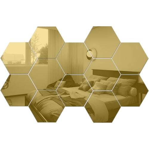 Mirror Wall Stickers - 12PCS Hexagon Art DIY Decorative Acrylic Sheet Plastic Tiles Home Living Room Bedroom Sofa TV Background Decal Decoration